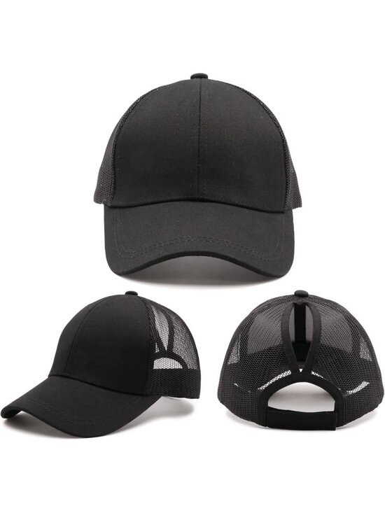 〽️Women 2hats Black High Ponytail Baseball Cap Trucker Bad Hair Day Adjustable main image 6